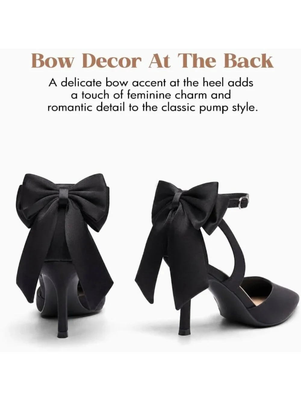 Women's Black Closed Pointed Toe Pumps Bow Ankle Strap Kitten Wedding Heels Shoe